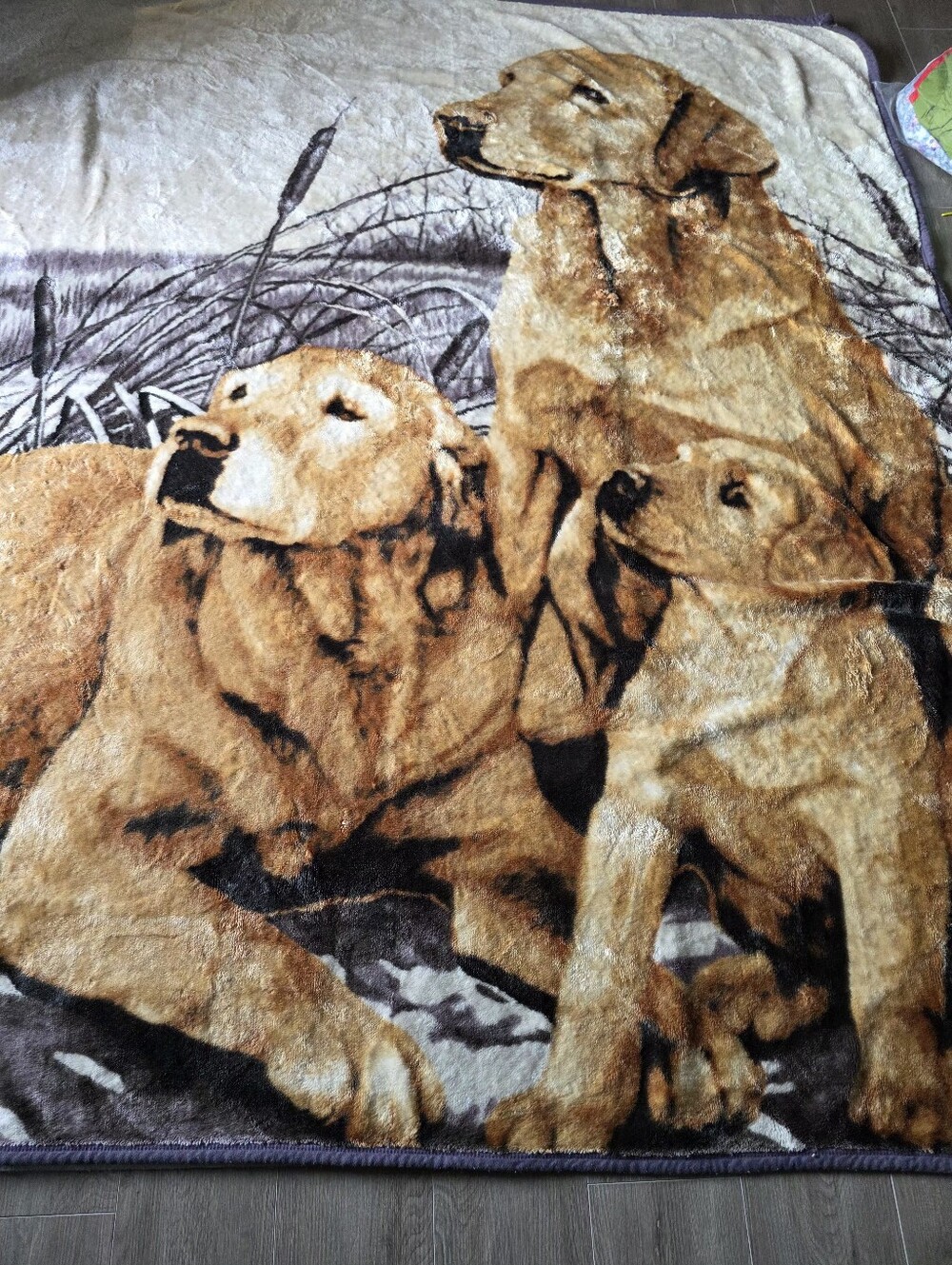 Vintage 80's-90's Golden - Labrador Retriever Hunting Dog Theme Blanket 76 X 90